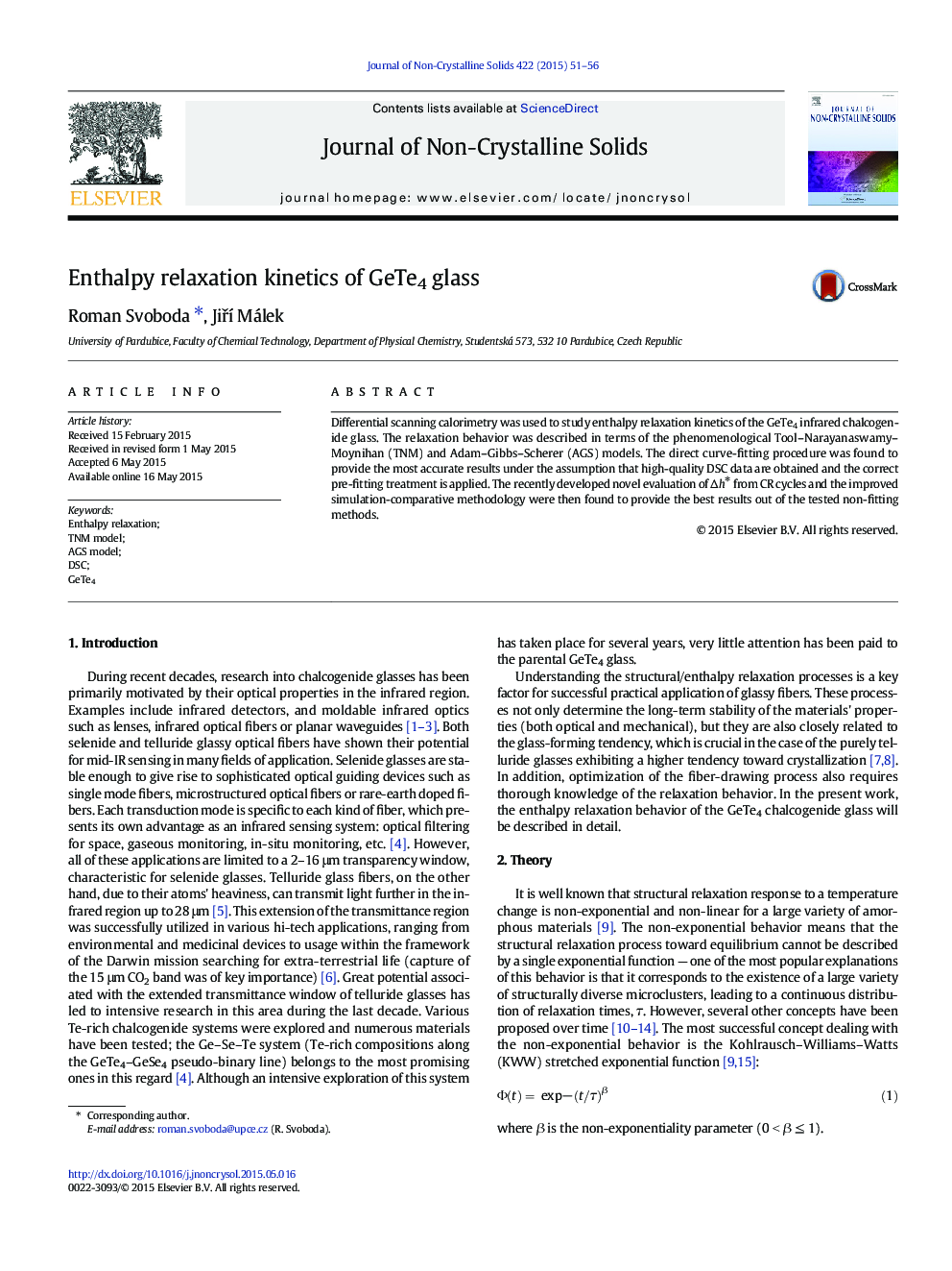 Enthalpy relaxation kinetics of GeTe4 glass