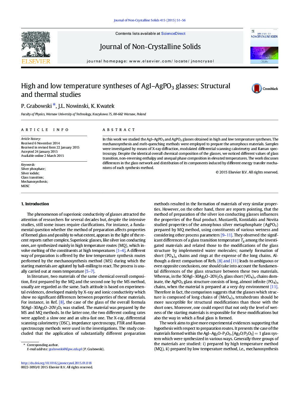 High and low temperature syntheses of AgI–AgPO3 glasses: Structural and thermal studies