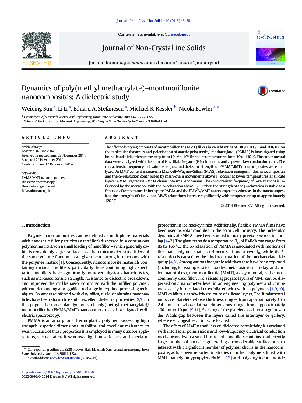 Dynamics of poly(methyl methacrylate)–montmorillonite nanocomposites: A dielectric study