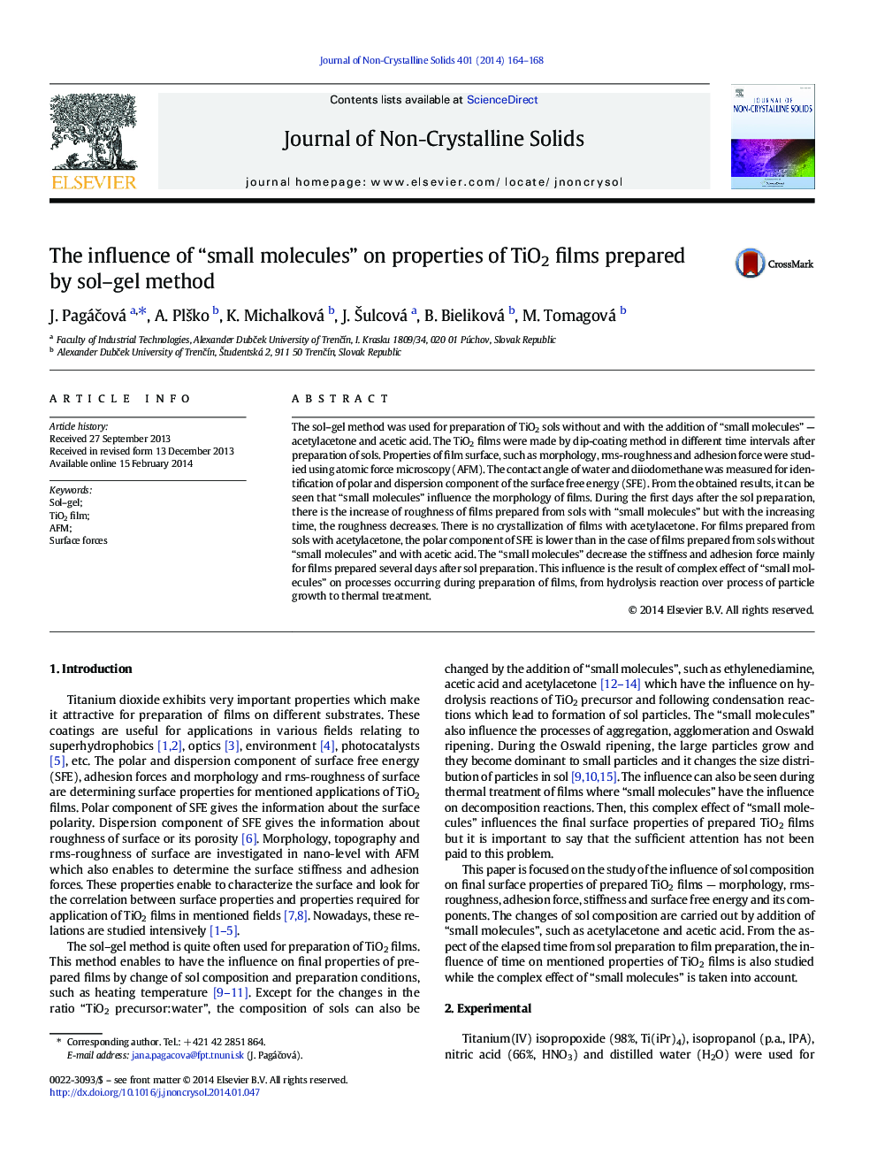 The influence of “small molecules” on properties of TiO2 films prepared by sol–gel method