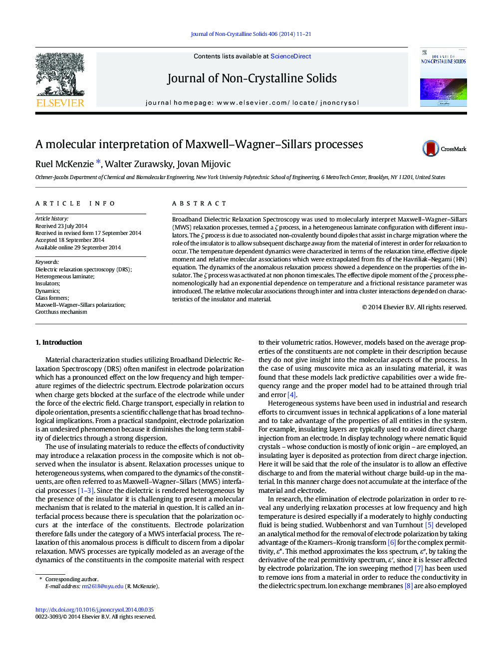 عکس صفحه اول مقاله: A molecular interpretation of Maxwell–Wagner–Sillars processes A molecular interpretation of Maxwell–Wagner–Sillars processes
