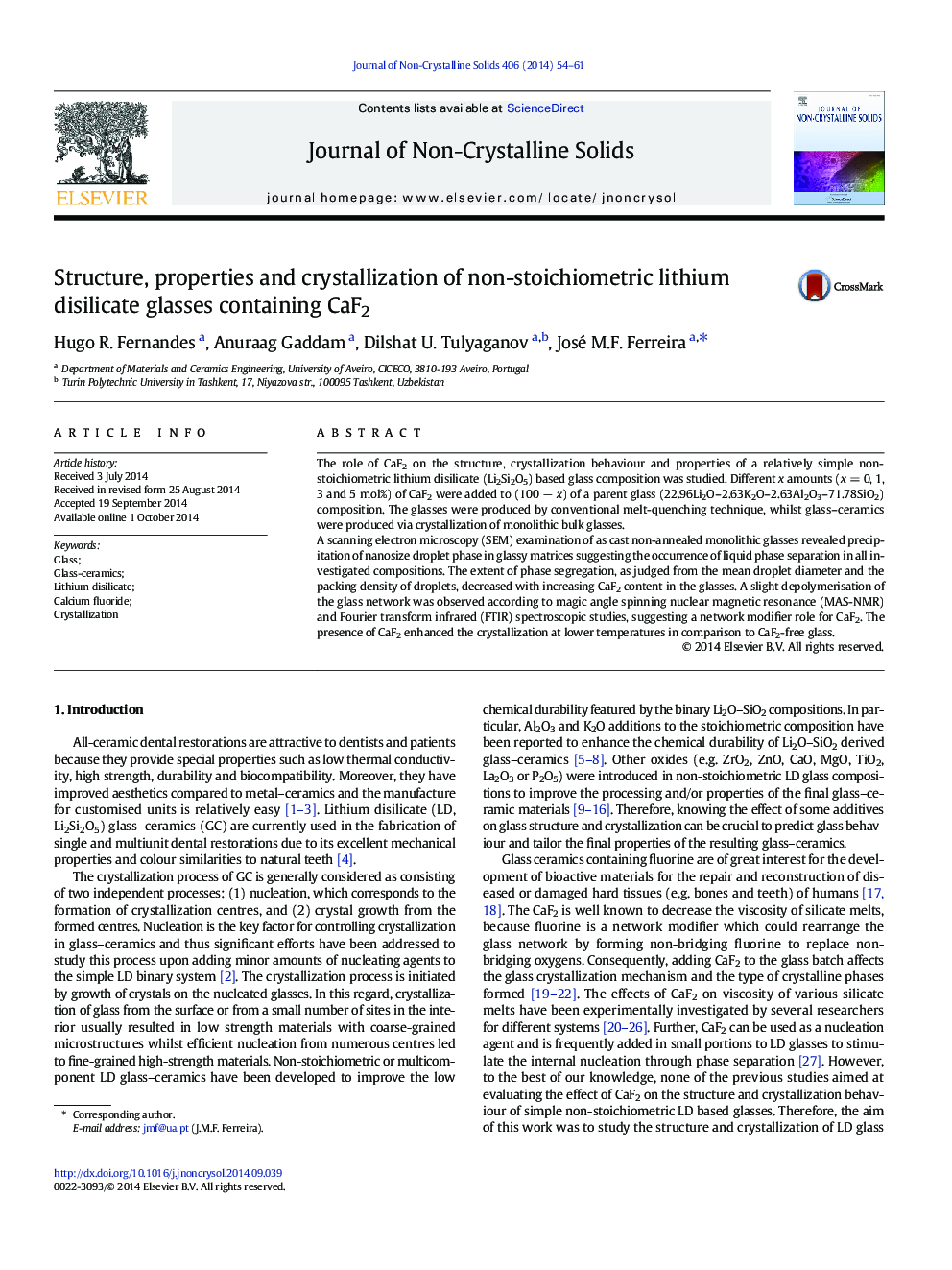 Structure, properties and crystallization of non-stoichiometric lithium disilicate glasses containing CaF2