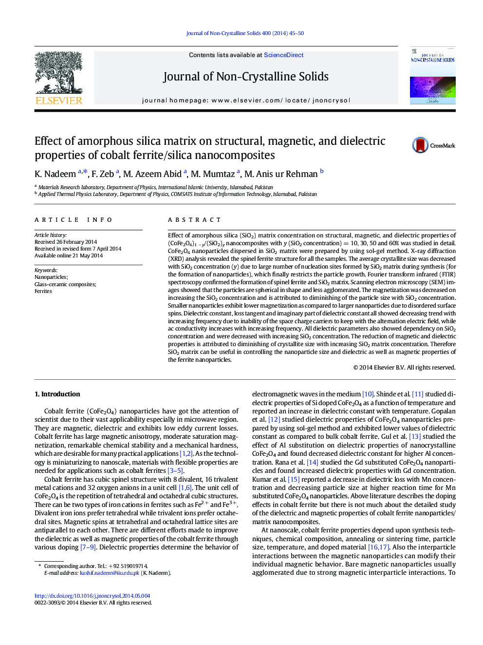 Effect of amorphous silica matrix on structural, magnetic, and dielectric properties of cobalt ferrite/silica nanocomposites