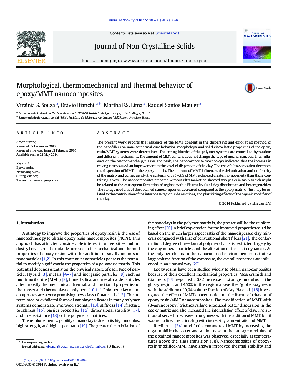 Morphological, thermomechanical and thermal behavior of epoxy/MMT nanocomposites