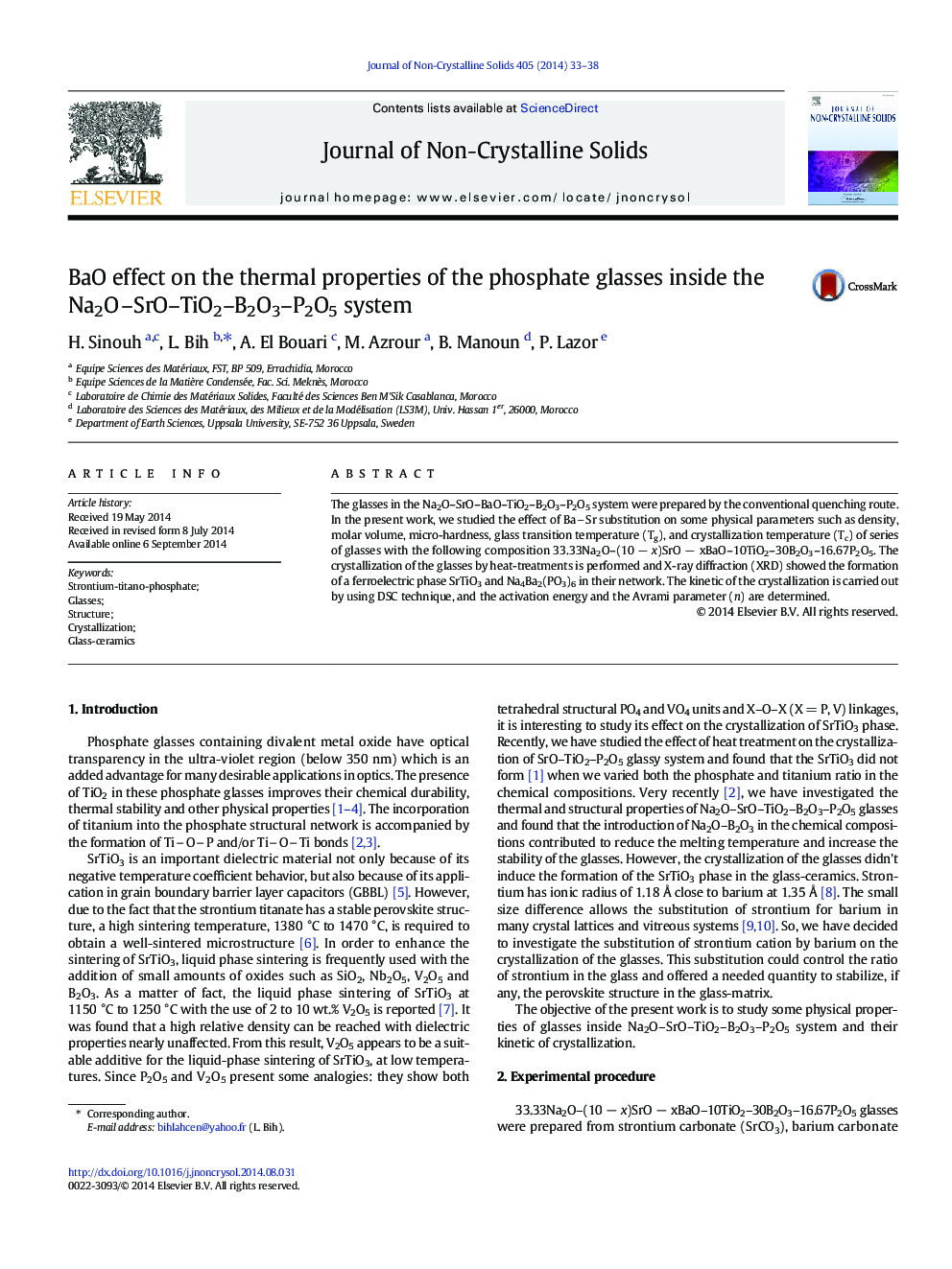 BaO effect on the thermal properties of the phosphate glasses inside the Na2O –SrO–TiO2–B2O3–P2O5 system