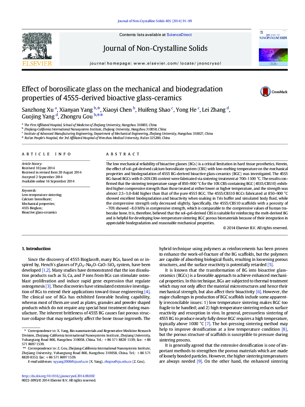 Effect of borosilicate glass on the mechanical and biodegradation properties of 45S5-derived bioactive glass-ceramics