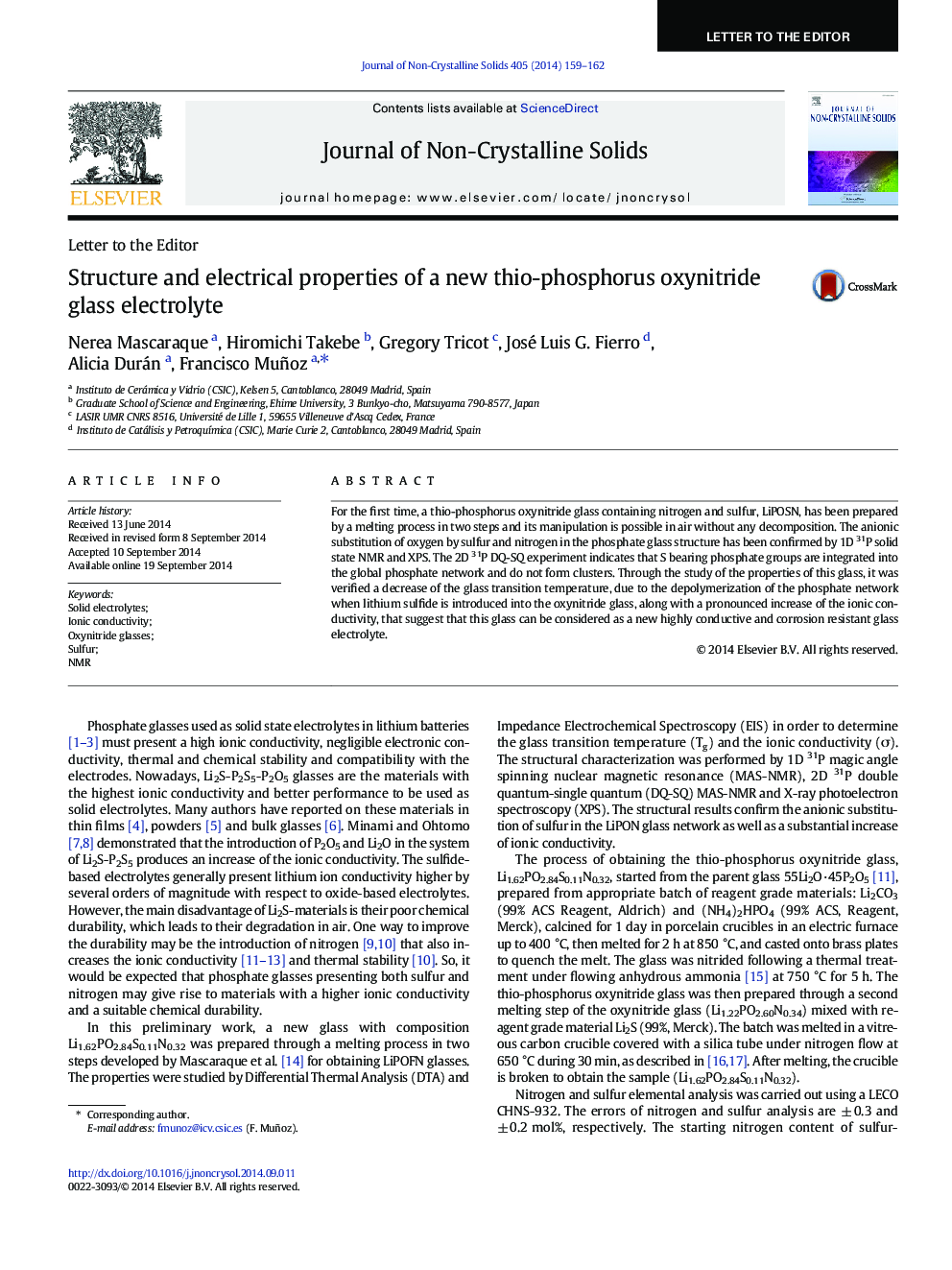 Structure and electrical properties of a new thio-phosphorus oxynitride glass electrolyte