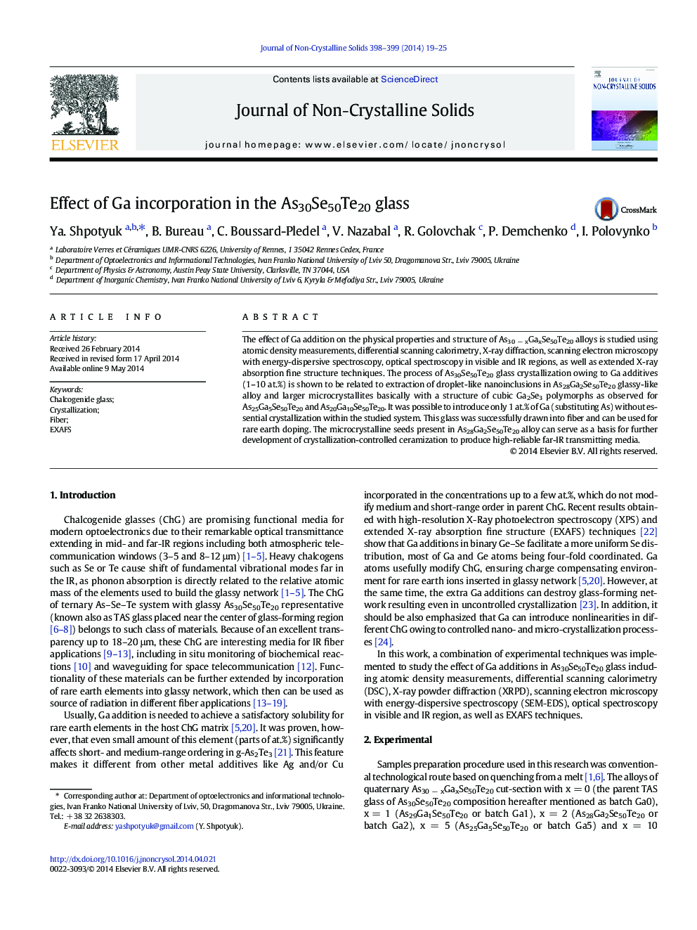 Effect of Ga incorporation in the As30Se50Te20 glass