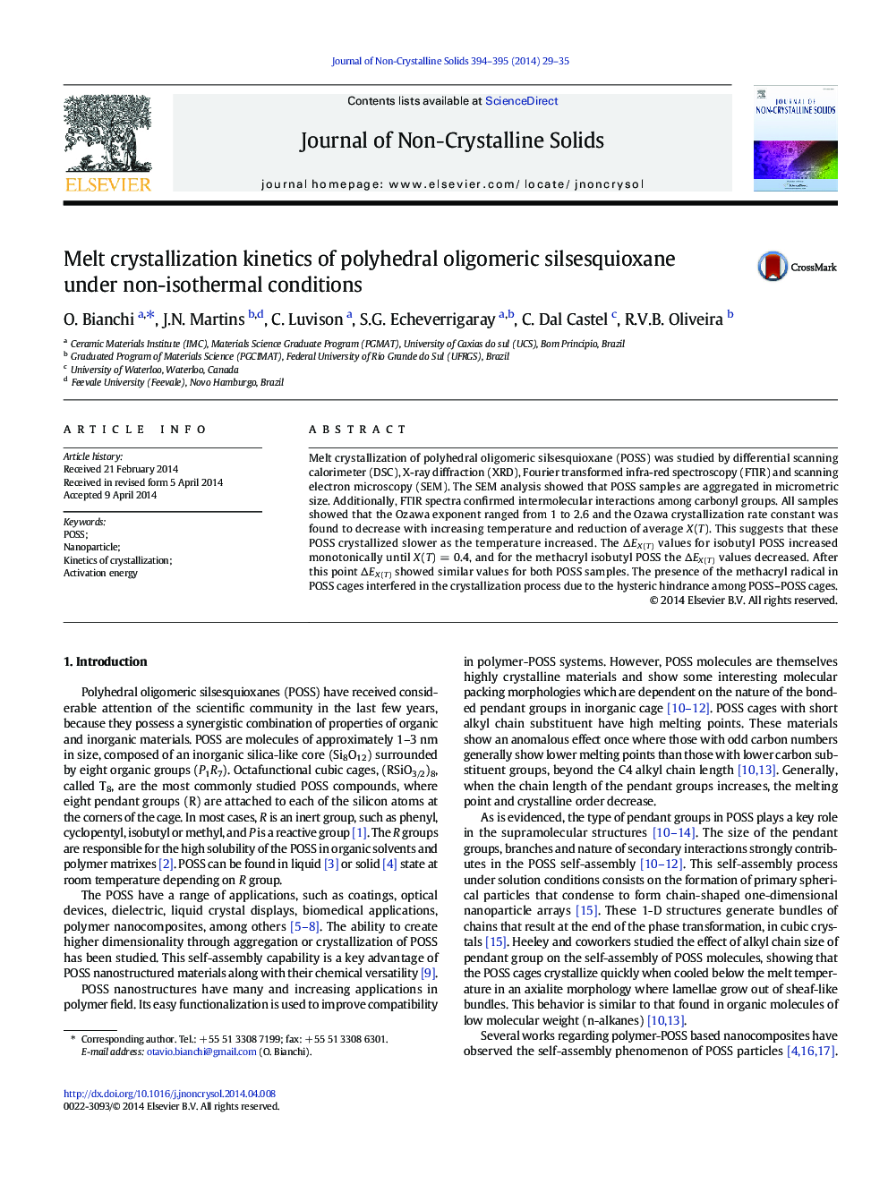 Melt crystallization kinetics of polyhedral oligomeric silsesquioxane under non-isothermal conditions