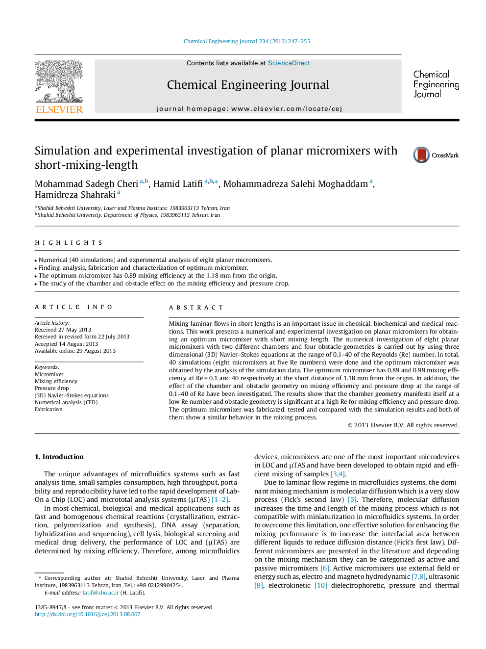 Simulation and experimental investigation of planar micromixers with short-mixing-length