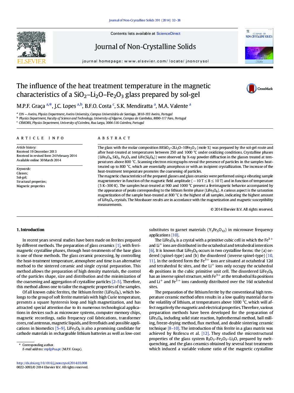 The influence of the heat treatment temperature in the magnetic characteristics of a SiO2–Li2O–Fe2O3 glass prepared by sol-gel