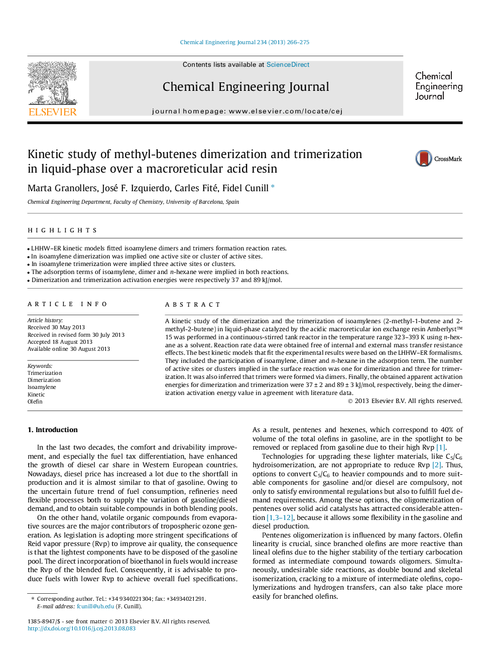 Kinetic study of methyl-butenes dimerization and trimerization in liquid-phase over a macroreticular acid resin