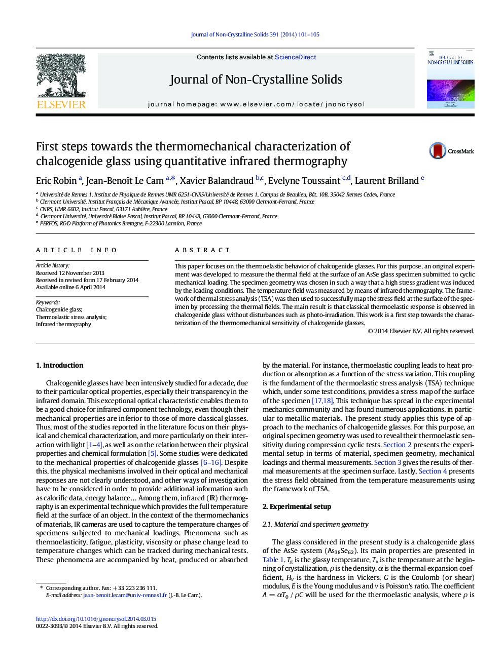 First steps towards the thermomechanical characterization of chalcogenide glass using quantitative infrared thermography