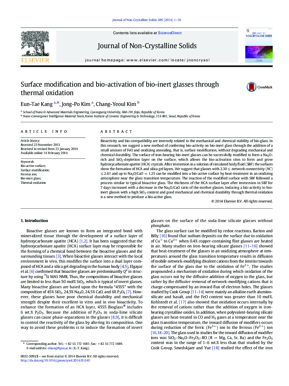 Surface modification and bio-activation of bio-inert glasses through thermal oxidation