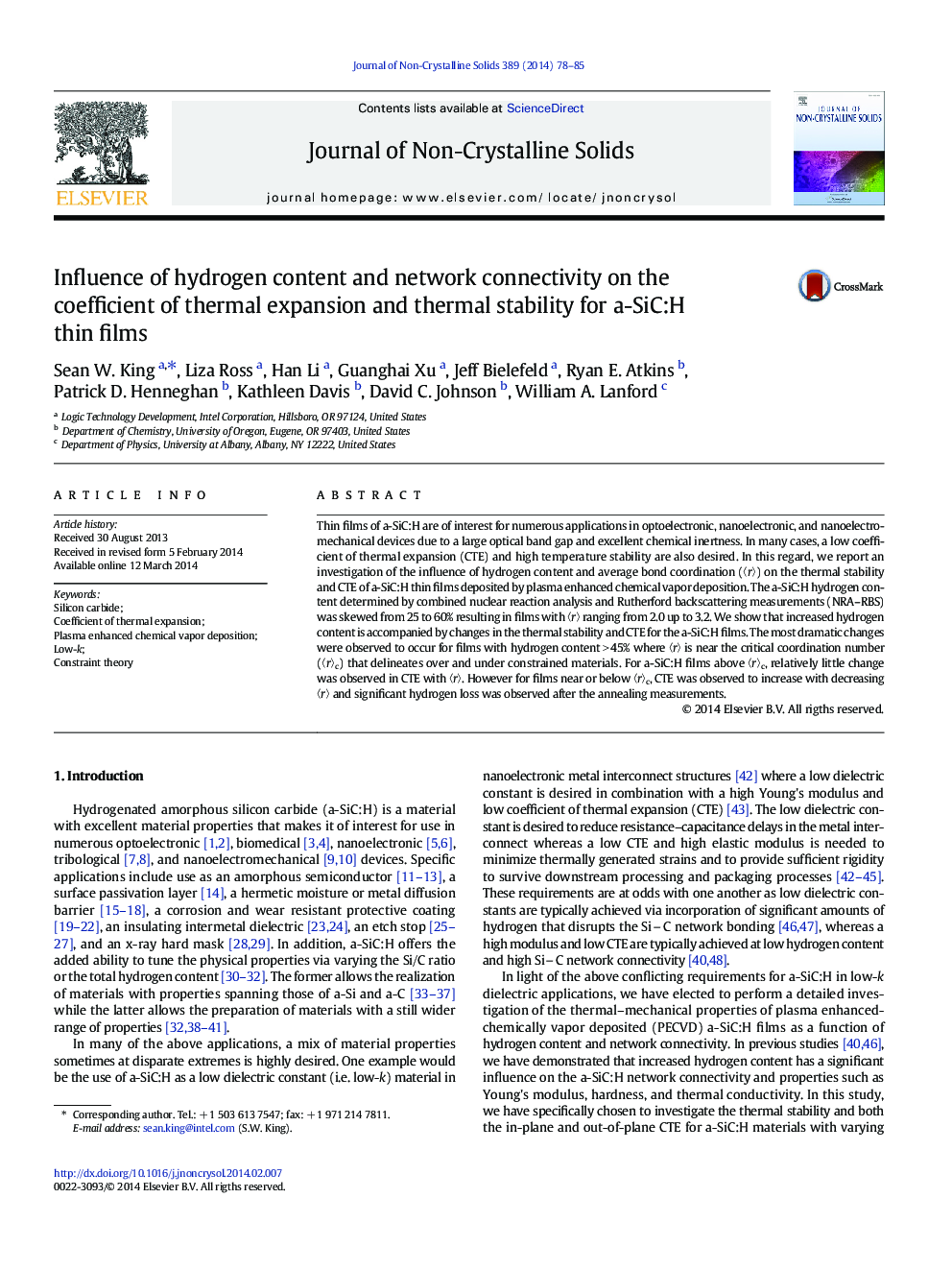 Influence of hydrogen content and network connectivity on the coefficient of thermal expansion and thermal stability for a-SiC:H thin films