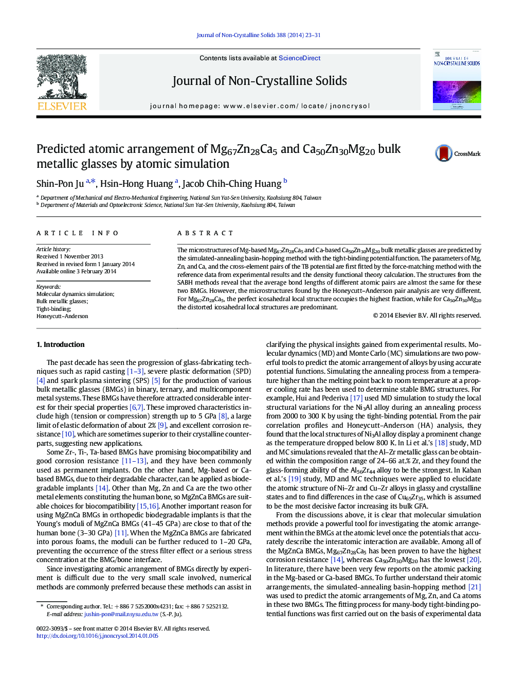 Predicted atomic arrangement of Mg67Zn28Ca5 and Ca50Zn30Mg20 bulk metallic glasses by atomic simulation