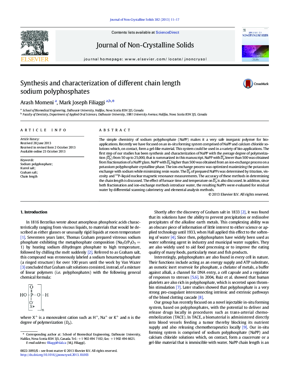 Synthesis and characterization of different chain length sodium polyphosphates