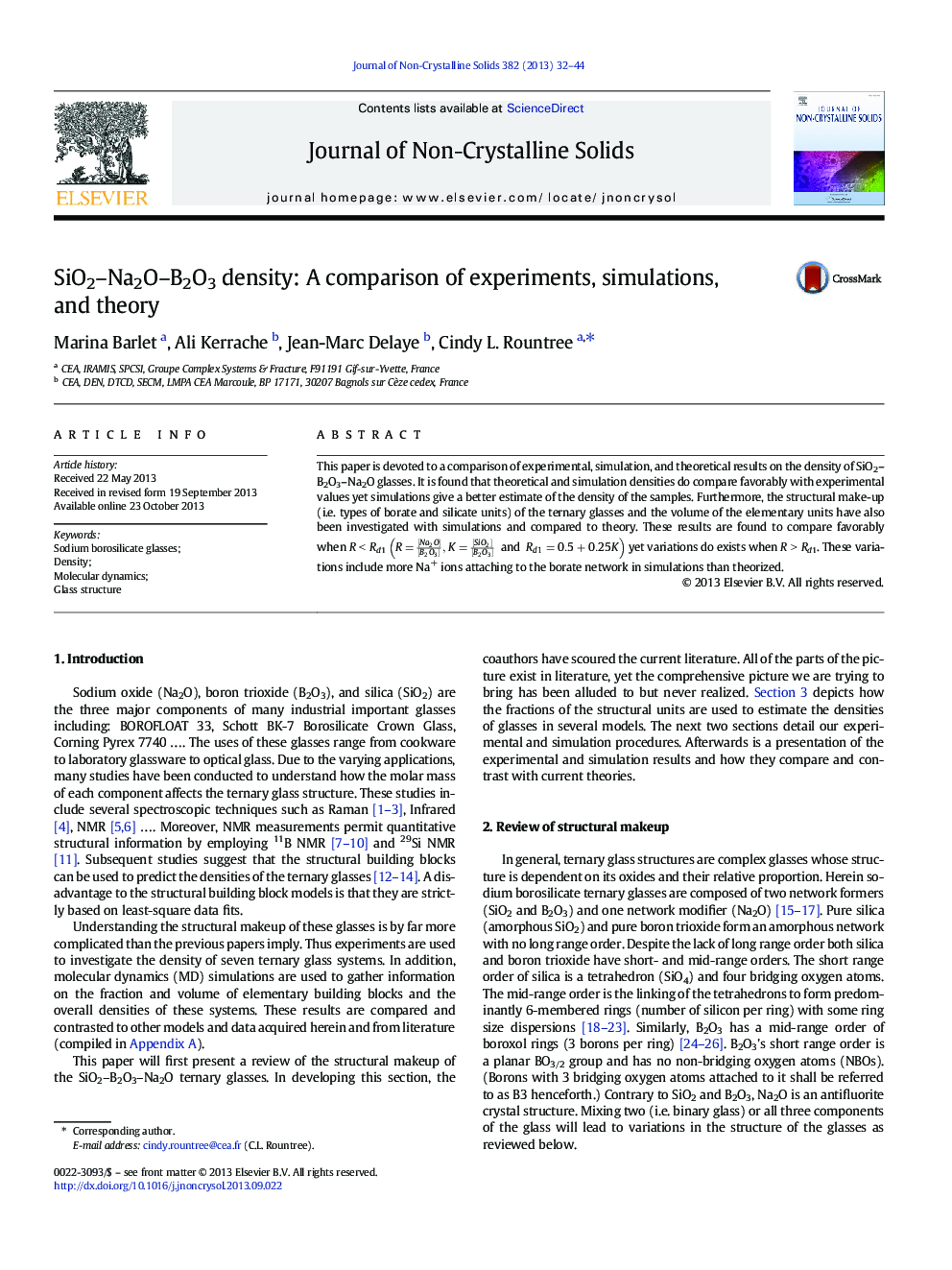 SiO2–Na2O–B2O3 density: A comparison of experiments, simulations, and theory