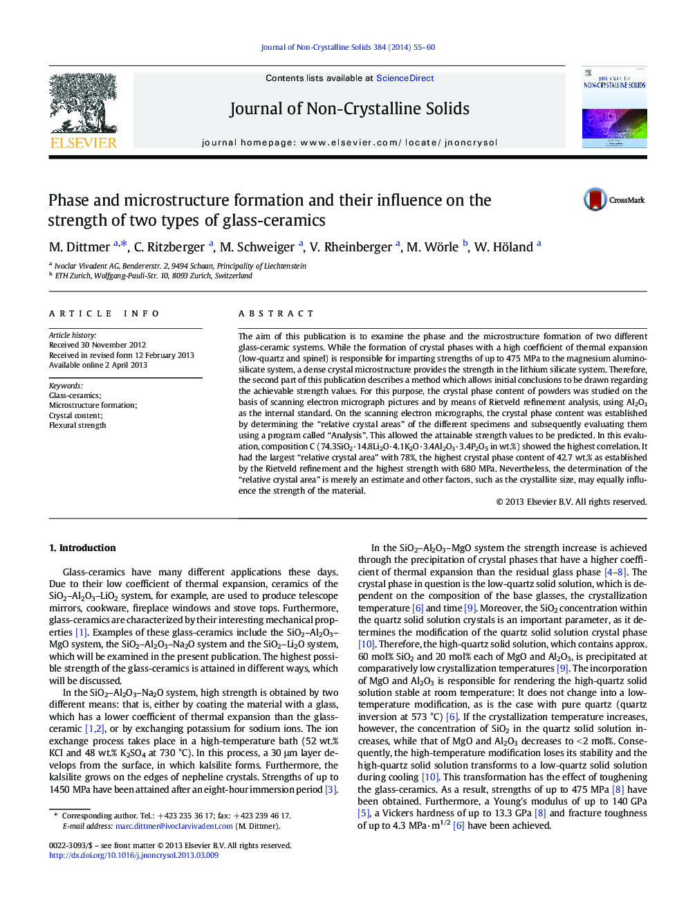 Phase and microstructure formation and their influence on the strength of two types of glass-ceramics