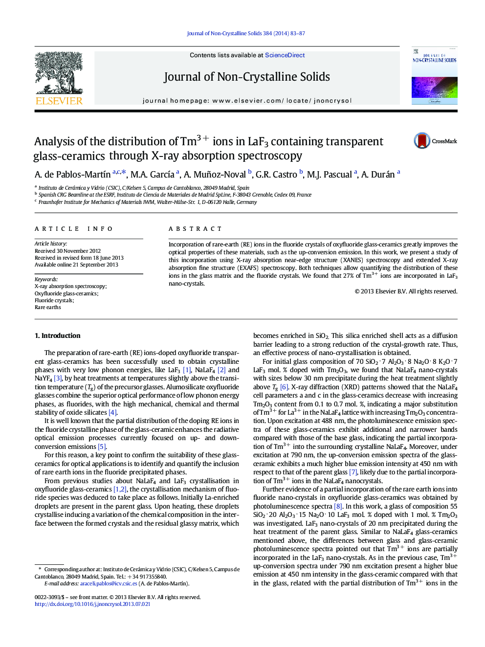 Analysis of the distribution of Tm3 + ions in LaF3 containing transparent glass-ceramics through X-ray absorption spectroscopy