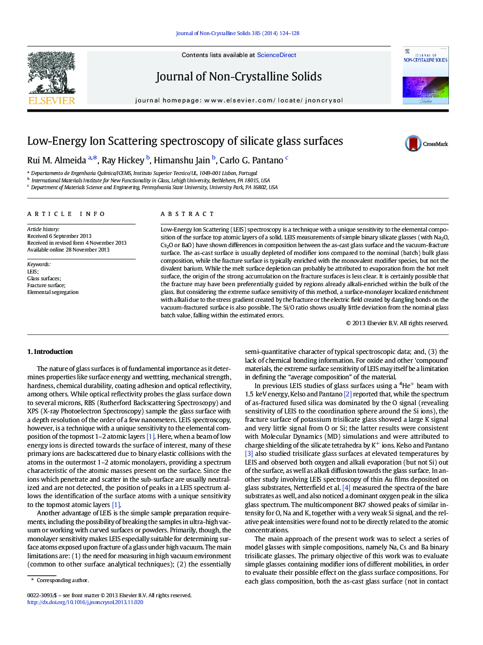 Low-Energy Ion Scattering spectroscopy of silicate glass surfaces