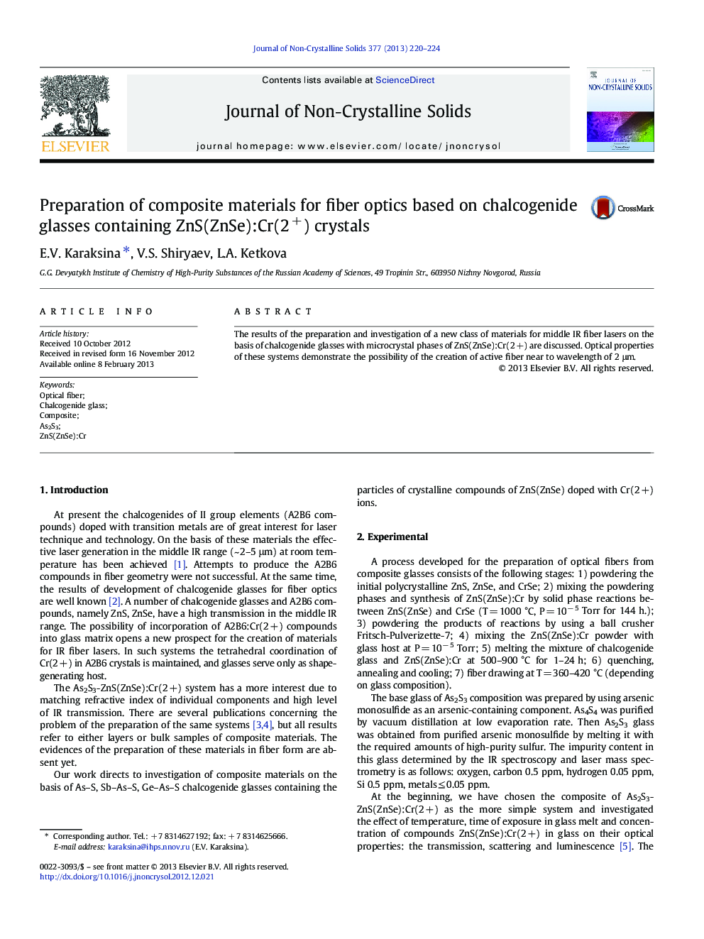 Preparation of composite materials for fiber optics based on chalcogenide glasses containing ZnS(ZnSe):Cr(2+) crystals