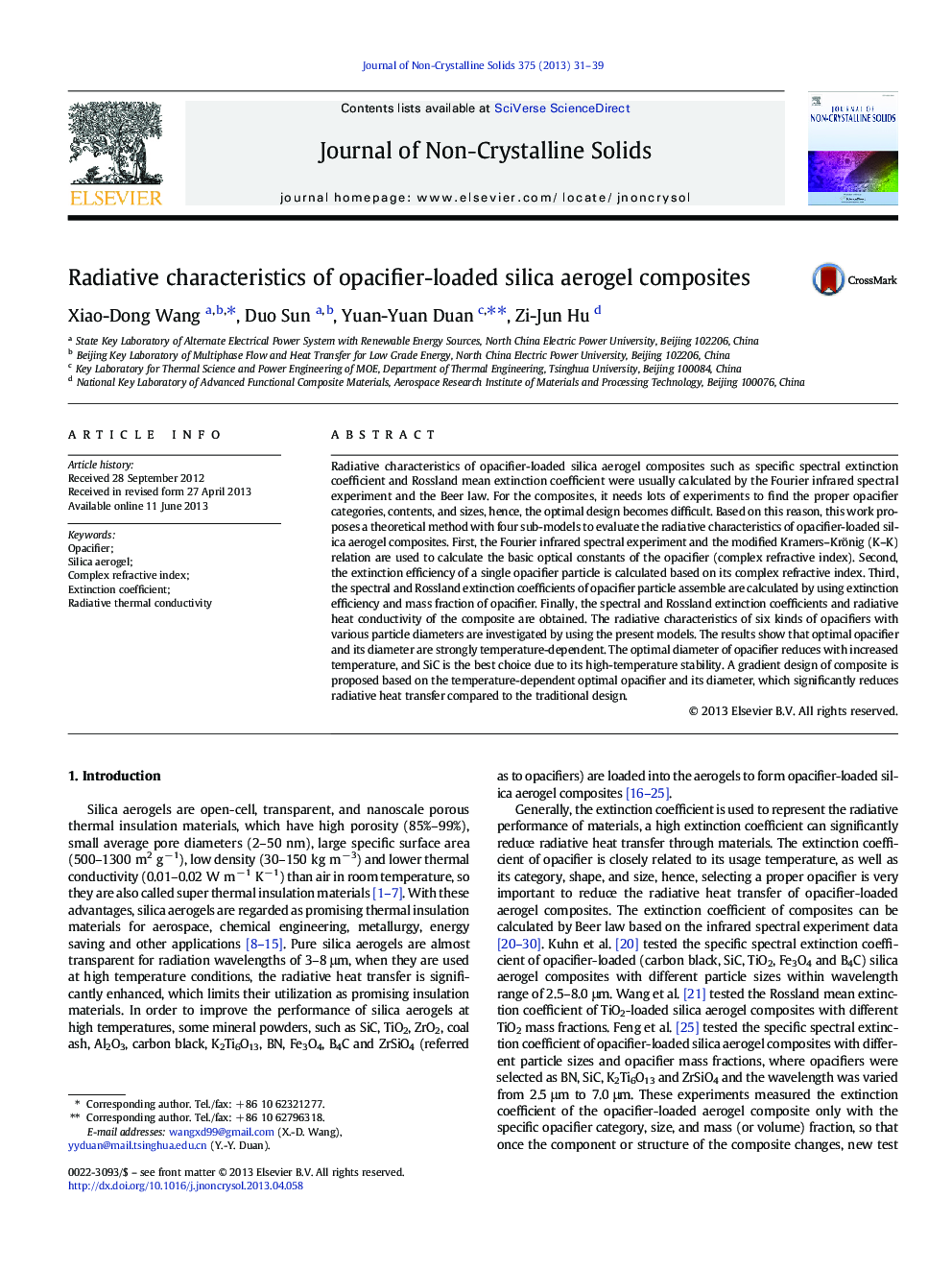 Radiative characteristics of opacifier-loaded silica aerogel composites