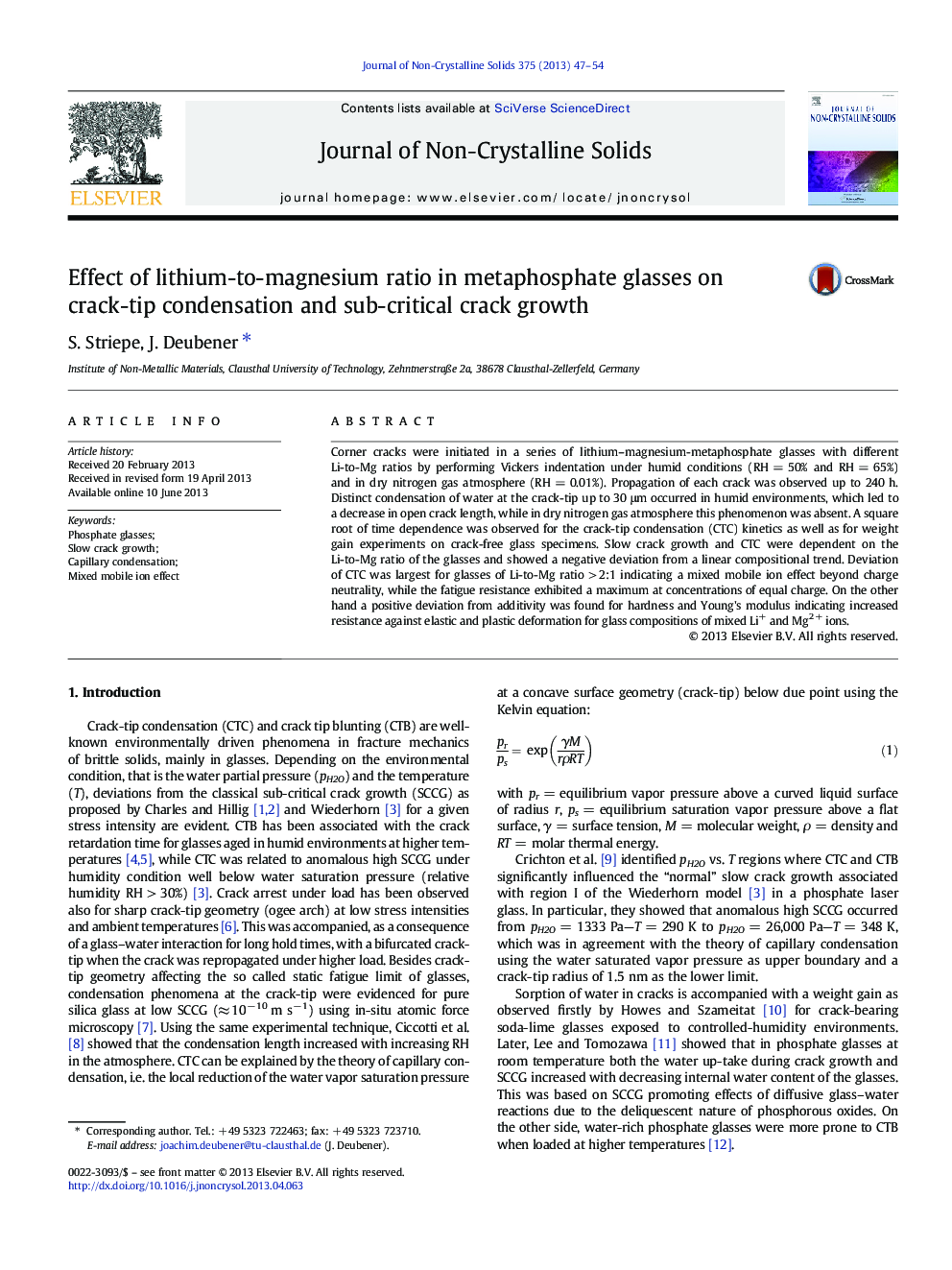 Effect of lithium-to-magnesium ratio in metaphosphate glasses on crack-tip condensation and sub-critical crack growth