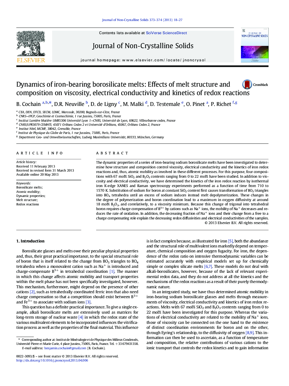 Dynamics of iron-bearing borosilicate melts: Effects of melt structure and composition on viscosity, electrical conductivity and kinetics of redox reactions