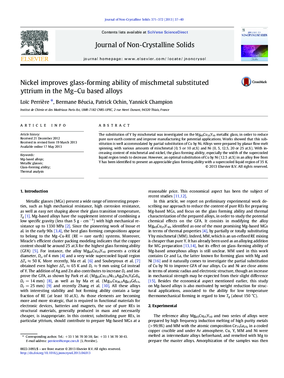 Nickel improves glass-forming ability of mischmetal substituted yttrium in the Mg–Cu based alloys