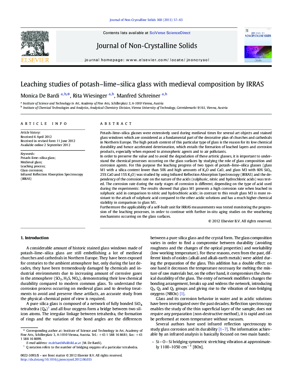 Leaching studies of potash–lime–silica glass with medieval composition by IRRAS