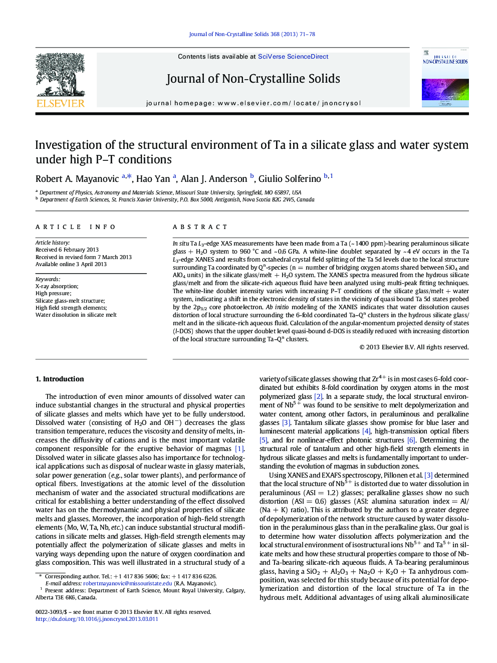 Investigation of the structural environment of Ta in a silicate glass and water system under high P–T conditions