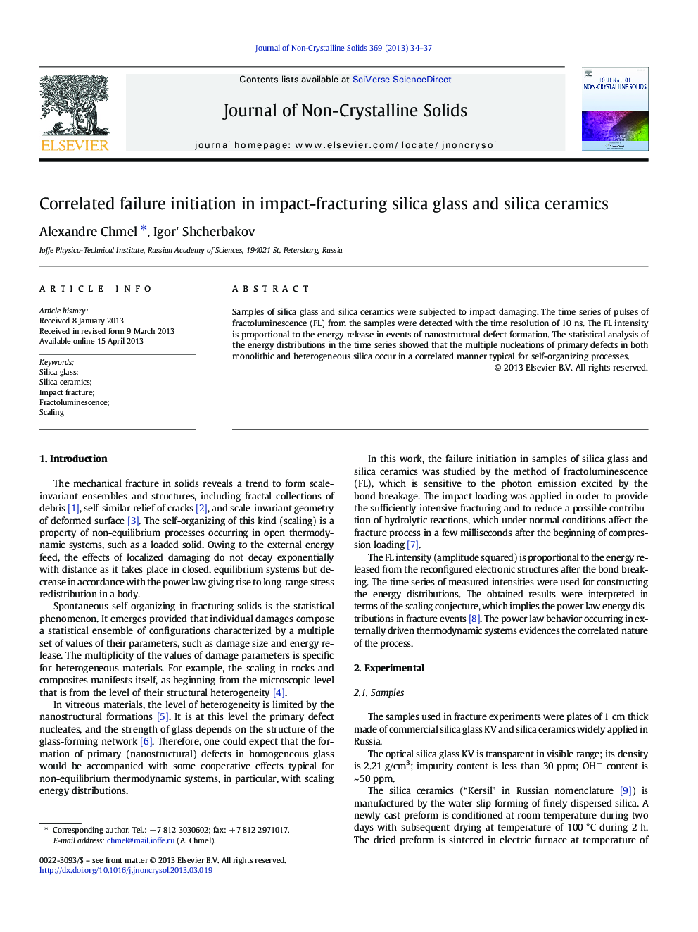 عکس صفحه اول مقاله: Correlated failure initiation in impact-fracturing silica glass and silica ceramics Correlated failure initiation in impact-fracturing silica glass and silica ceramics