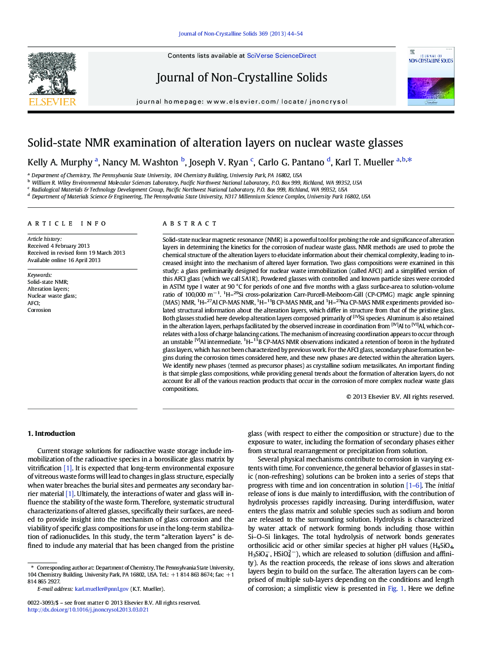 Solid-state NMR examination of alteration layers on nuclear waste glasses