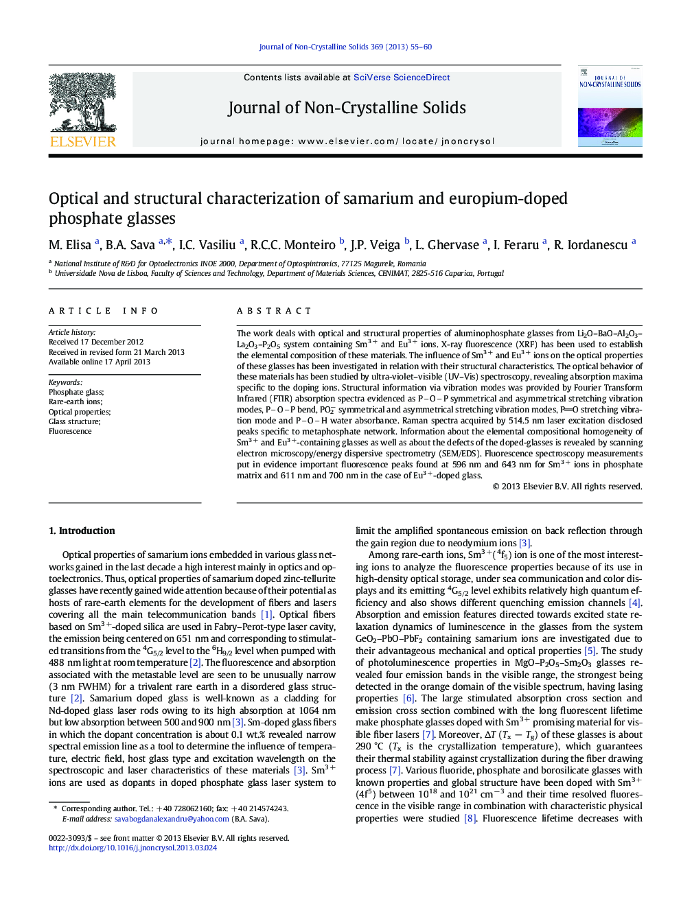 Optical and structural characterization of samarium and europium-doped phosphate glasses