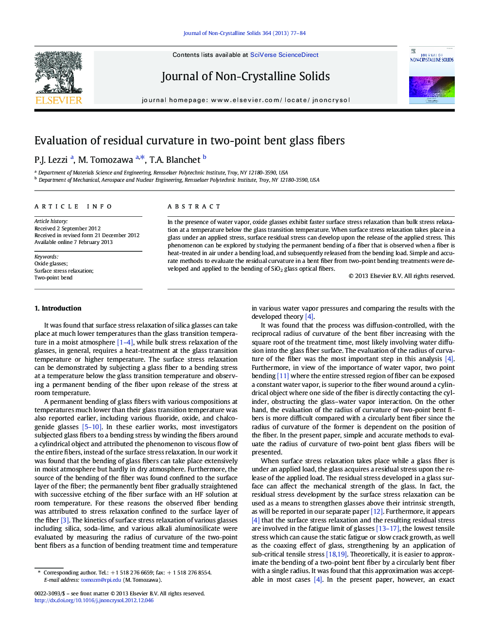 Evaluation of residual curvature in two-point bent glass fibers