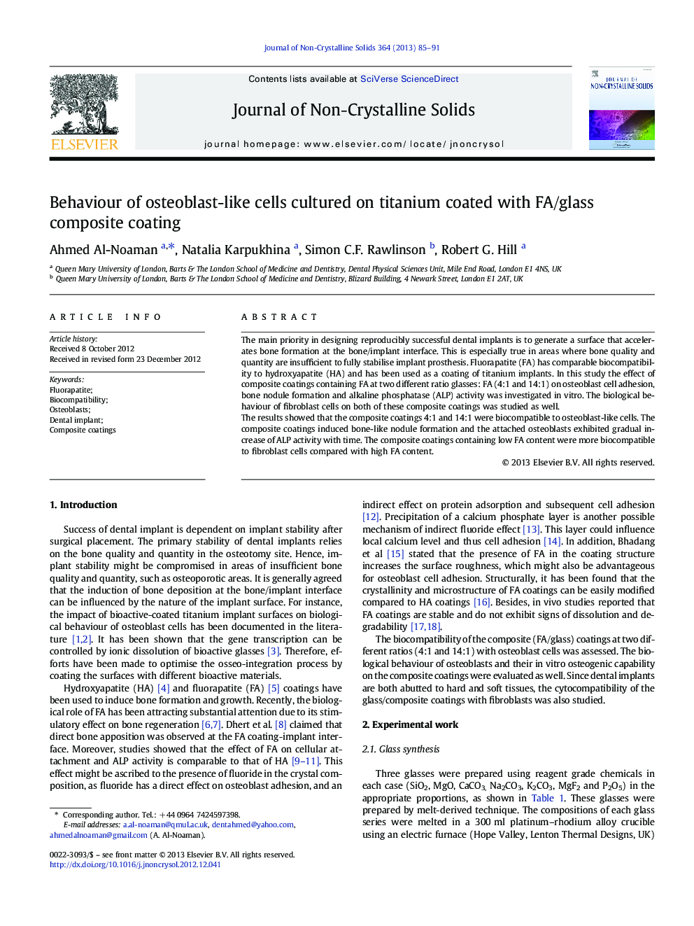 Behaviour of osteoblast-like cells cultured on titanium coated with FA/glass composite coating