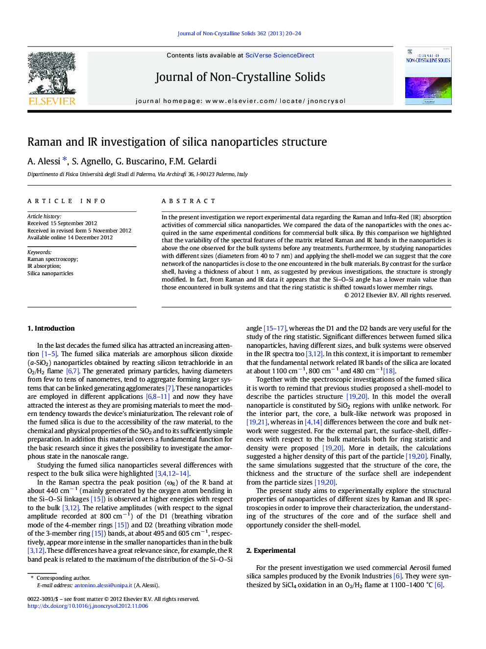 Raman and IR investigation of silica nanoparticles structure