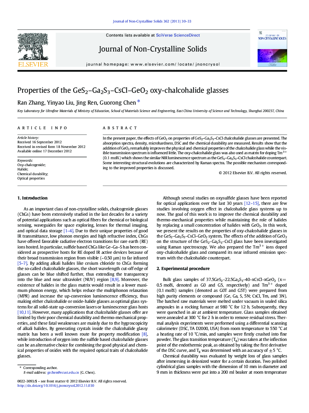 Properties of the GeS2–Ga2S3–CsCl–GeO2 oxy-chalcohalide glasses