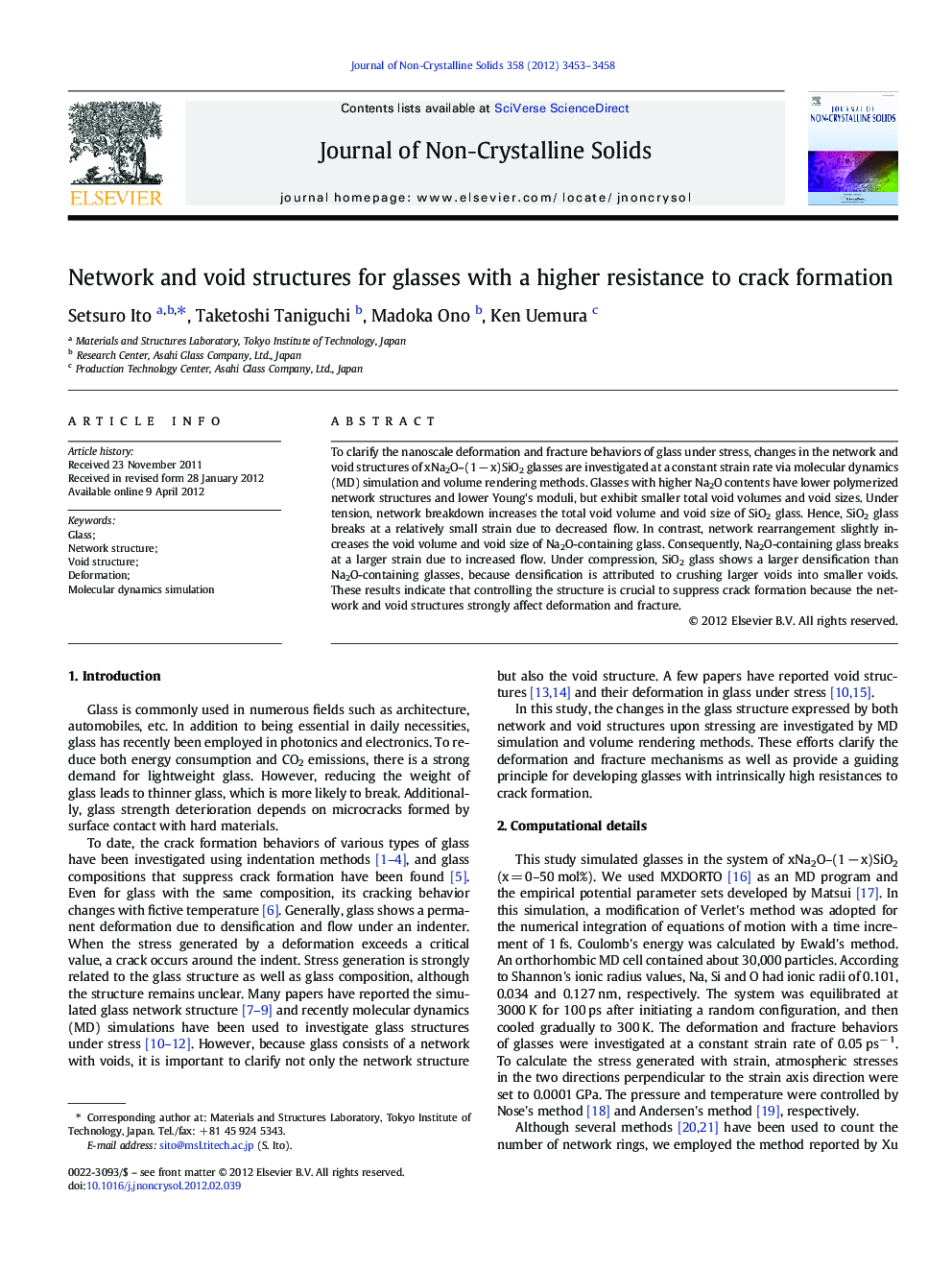 Network and void structures for glasses with a higher resistance to crack formation