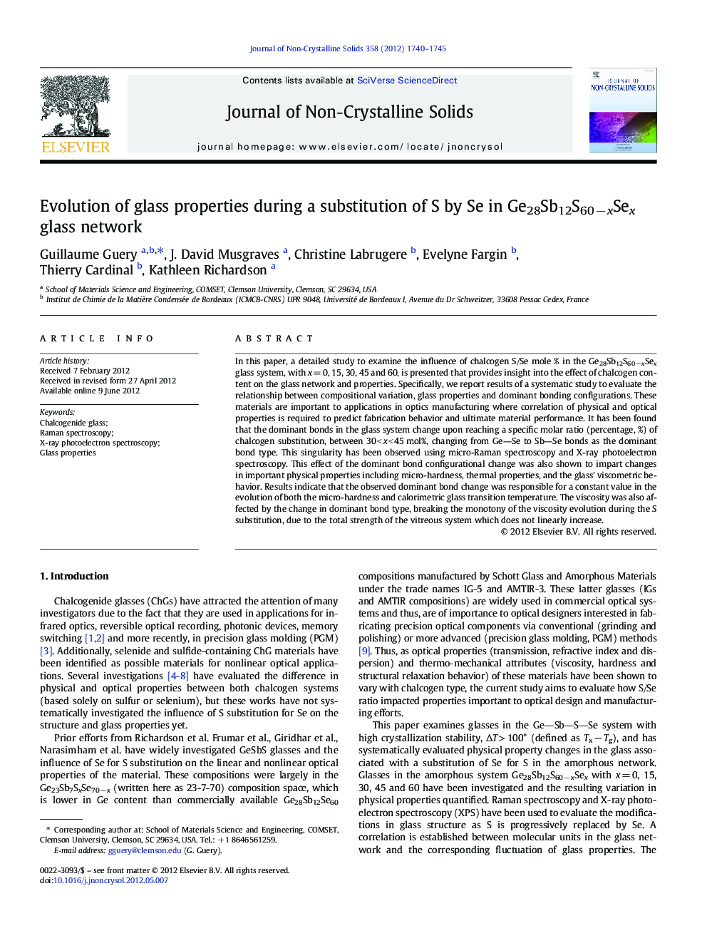 Evolution of glass properties during a substitution of S by Se in Ge28Sb12S60 −xSex glass network