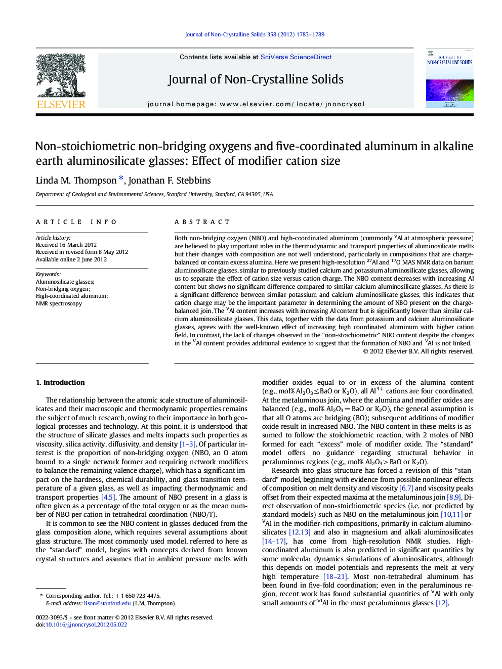 Non-stoichiometric non-bridging oxygens and five-coordinated aluminum in alkaline earth aluminosilicate glasses: Effect of modifier cation size