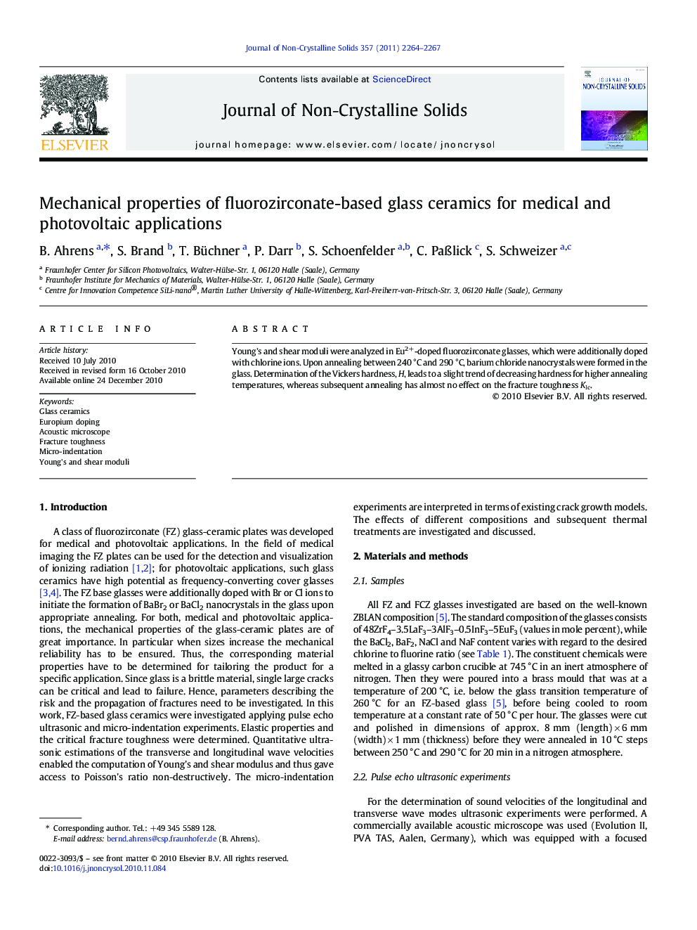 Mechanical properties of fluorozirconate-based glass ceramics for medical and photovoltaic applications