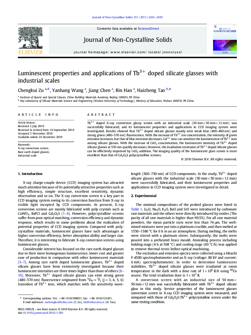 Luminescent properties and applications of Tb3+ doped silicate glasses with industrial scales