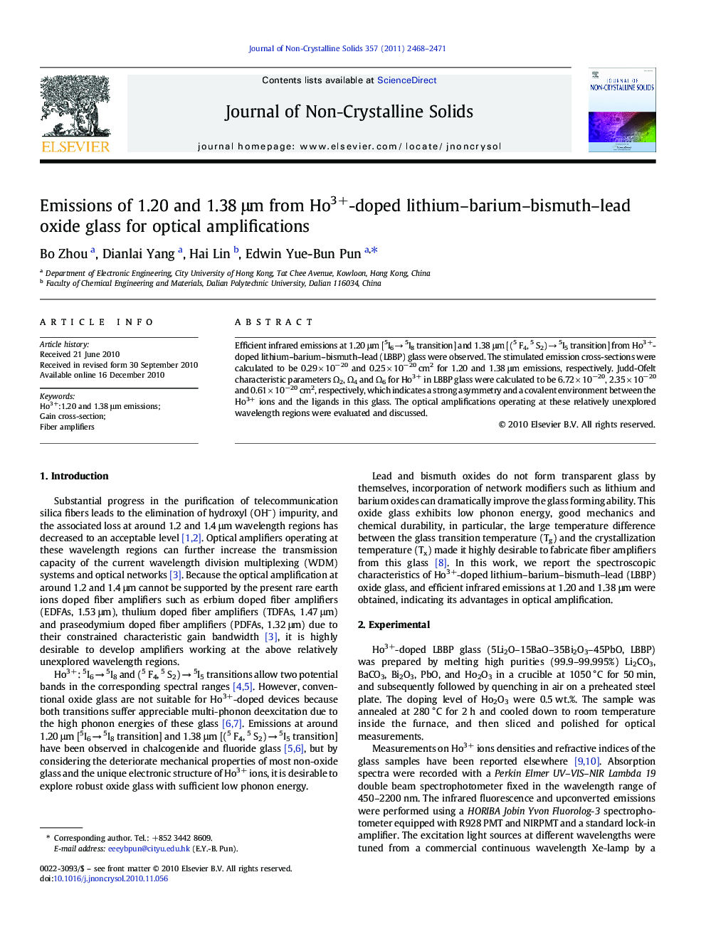 Emissions of 1.20 and 1.38 μm from Ho3+-doped lithium–barium–bismuth–lead oxide glass for optical amplifications