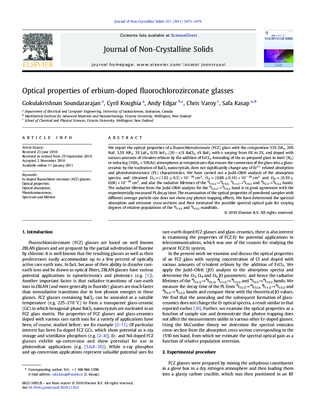 Optical properties of erbium-doped fluorochlorozirconate glasses