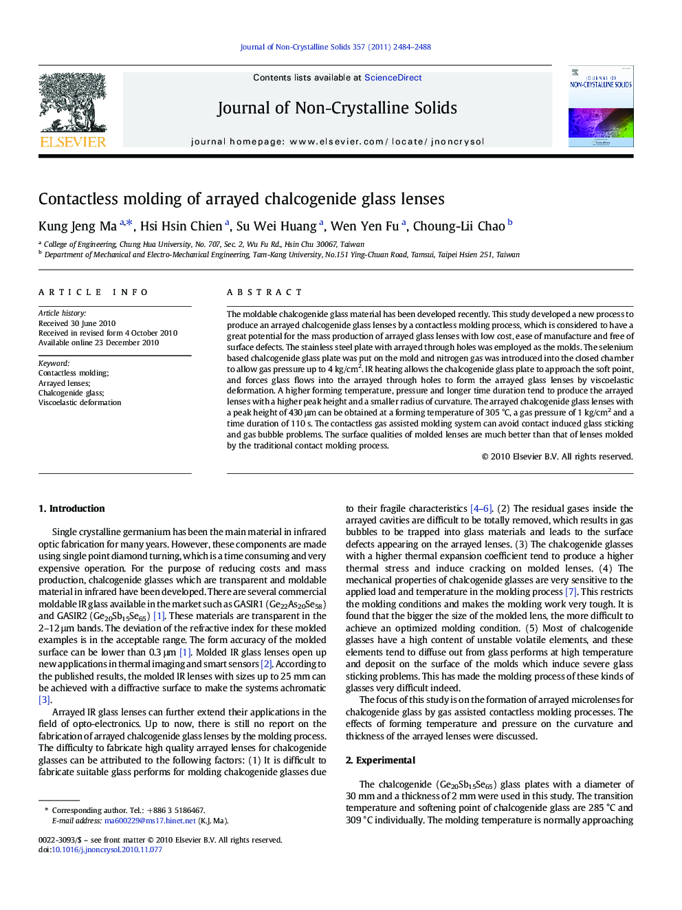 Contactless molding of arrayed chalcogenide glass lenses