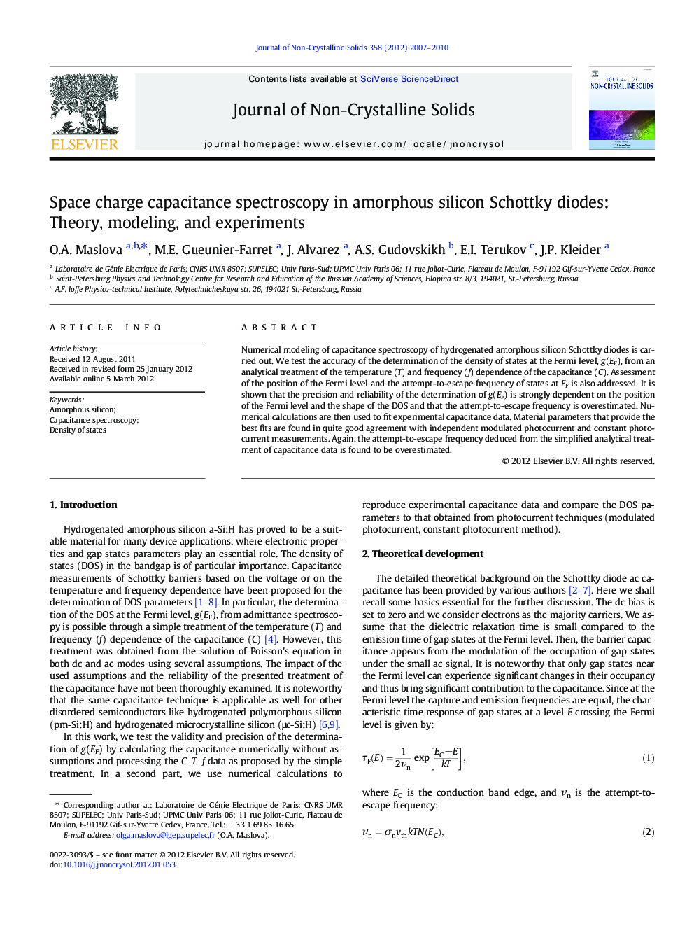 Space charge capacitance spectroscopy in amorphous silicon Schottky diodes: Theory, modeling, and experiments