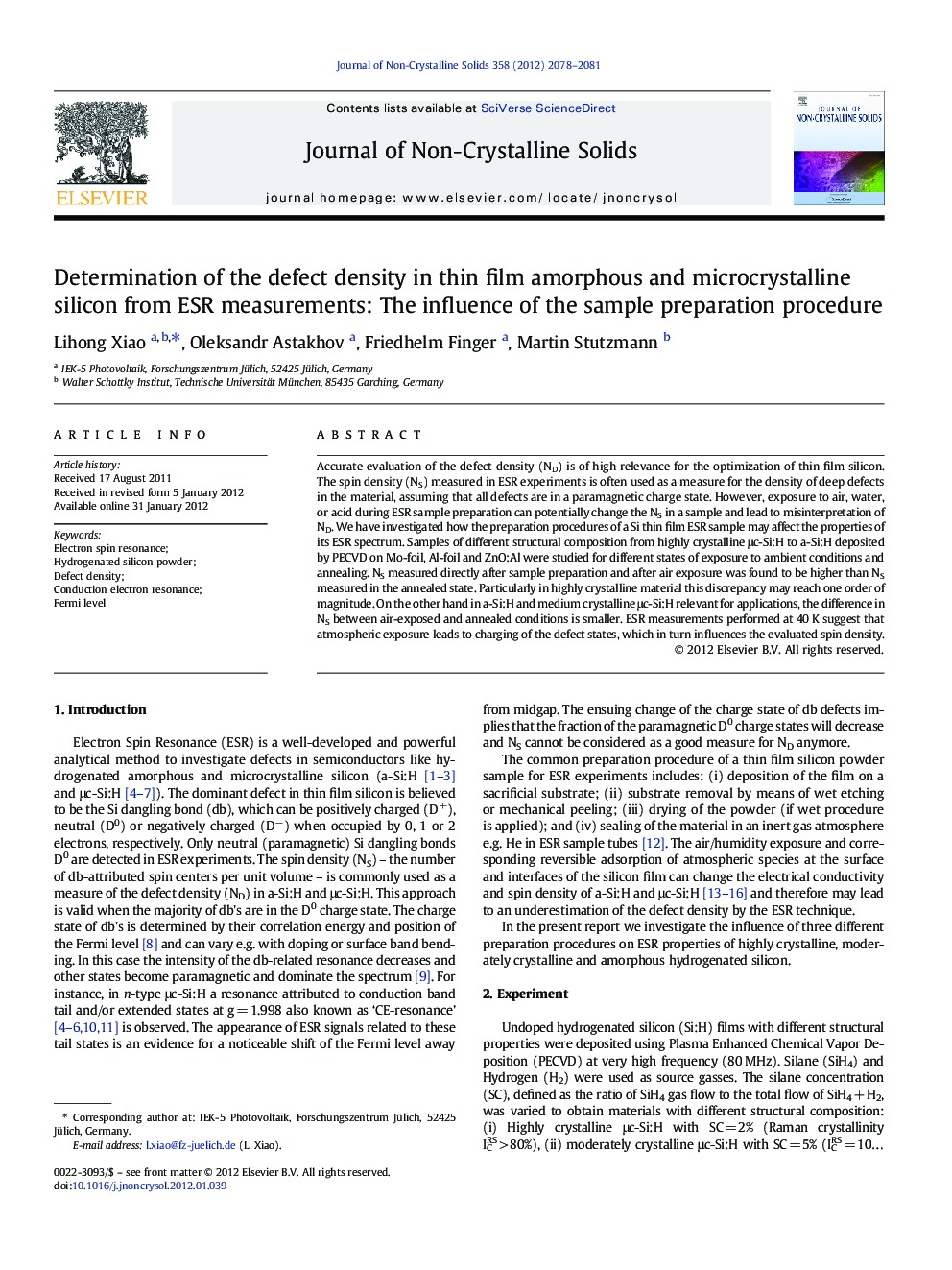 Determination of the defect density in thin film amorphous and microcrystalline silicon from ESR measurements: The influence of the sample preparation procedure