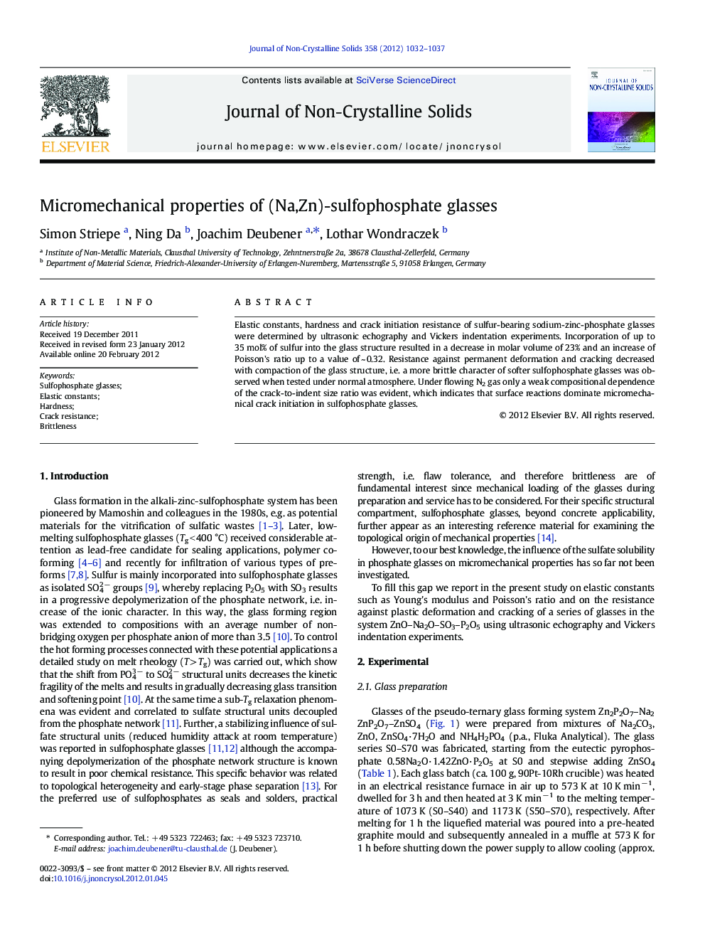 Micromechanical properties of (Na,Zn)-sulfophosphate glasses